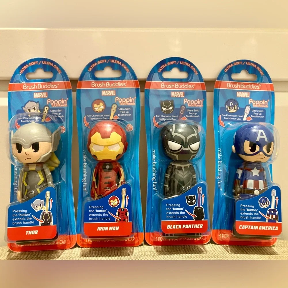 Brush Buddies Marvel Poppin’ toothbrush, ultras soft.  (set of 4)